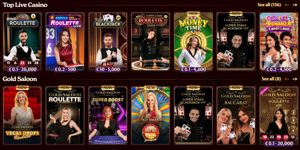 Casoola Live Casino — Gold Saloon & Tafelspellen