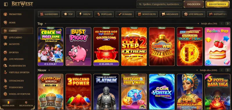 Screenshot van de  casinopagina van BetWest Casino